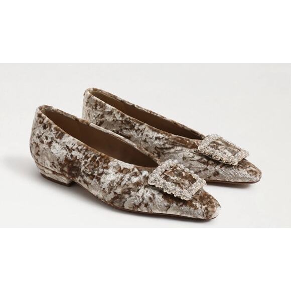 Sam Edelman Shoes - [Sam Edelman] Janina Prosecco Luster Pearl Buckle Velvet Square Toe Flats Size 9